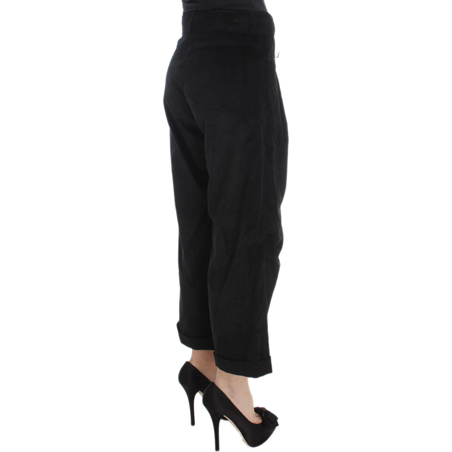 Black Velvet Cotton Capri Bootcut Pants