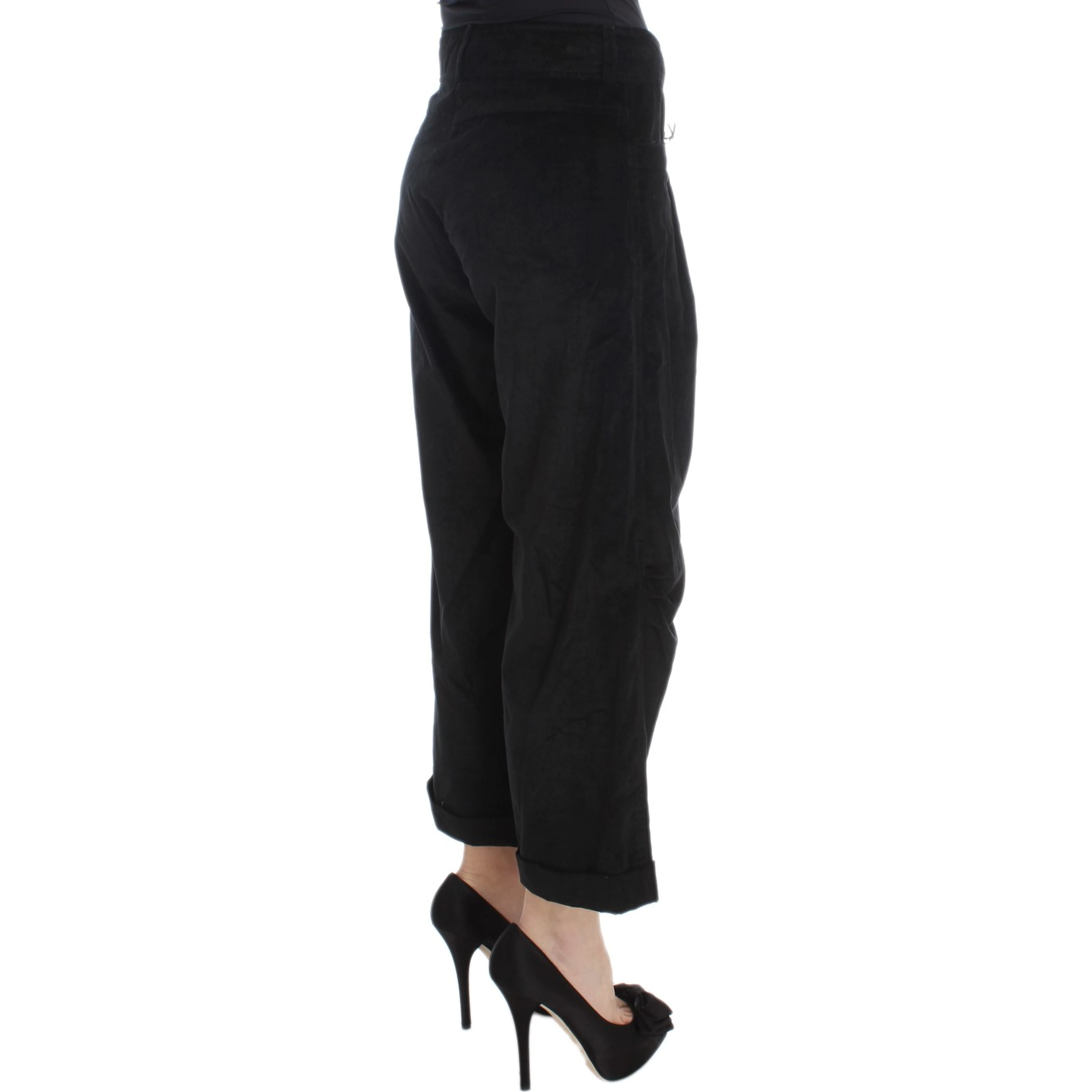 Black Velvet Cotton Capri Bootcut Pants