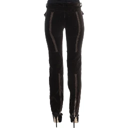 Brown Cotton Velvet Zippers Slim Fit Pants