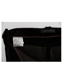 Brown Cotton Velvet Zippers Slim Fit Pants