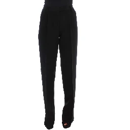 Black Striped Cotton Blend Wide Legs Pants