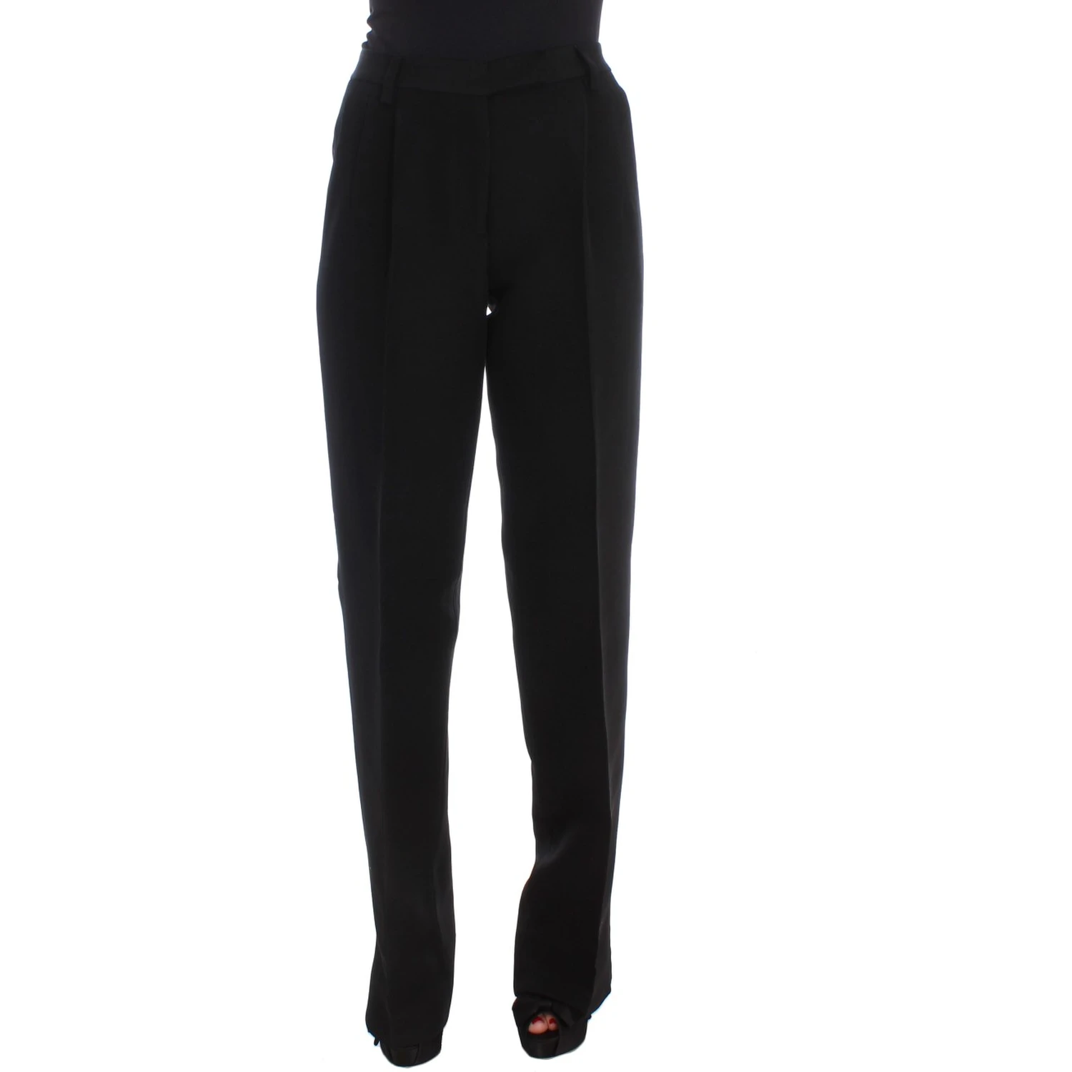 Black Striped Cotton Blend Wide Legs Pants