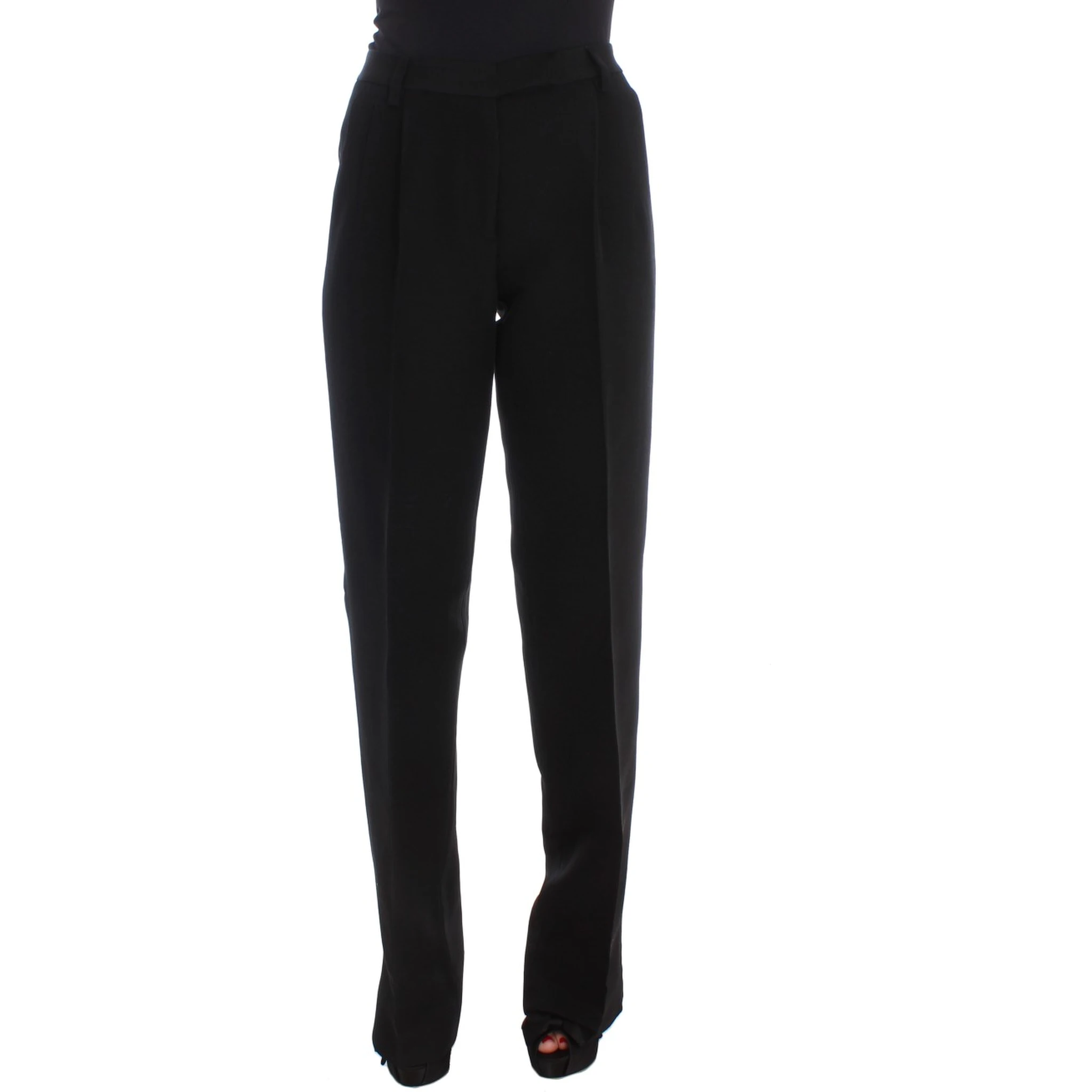 Black Striped Cotton Blend Wide Legs Pants