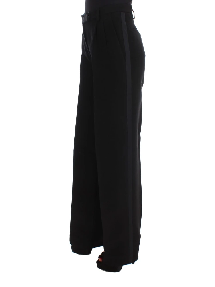 Black Striped Cotton Blend Wide Legs Pants alternative