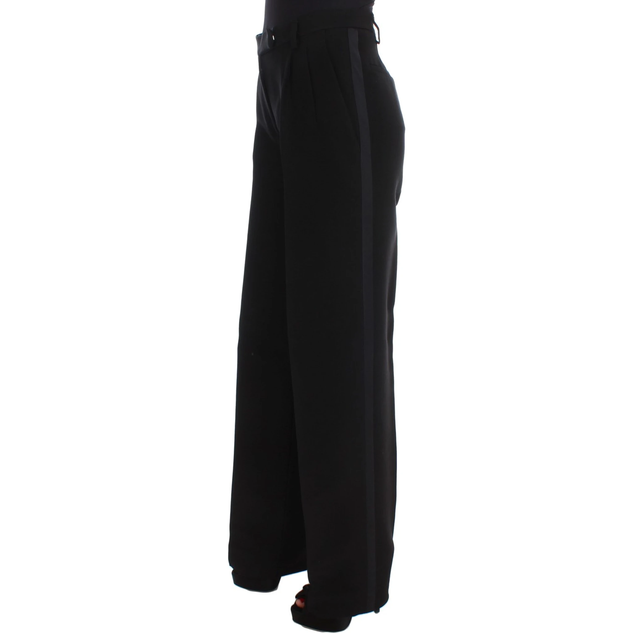 Black Striped Cotton Blend Wide Legs Pants