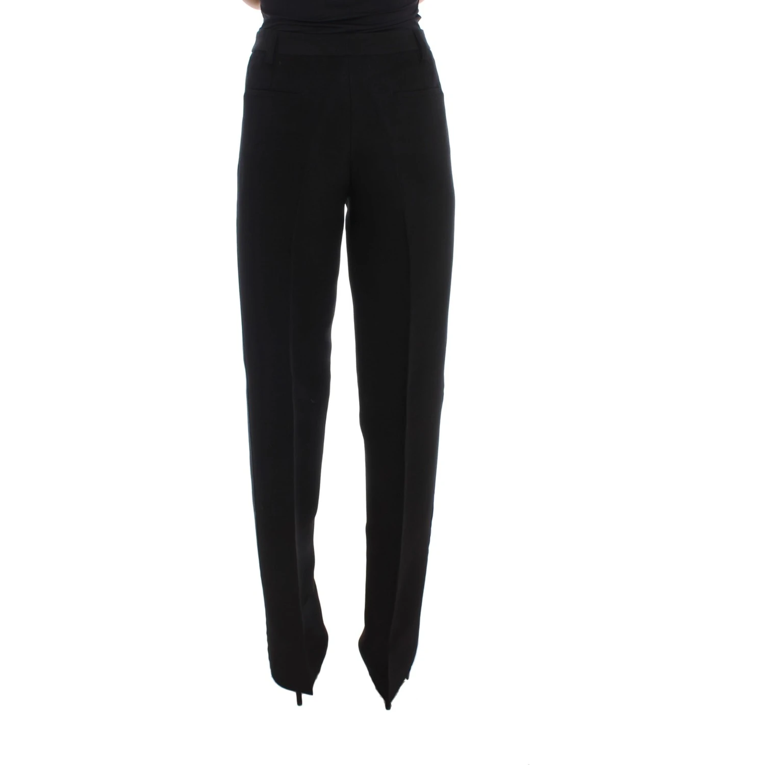 Black Striped Cotton Blend Wide Legs Pants