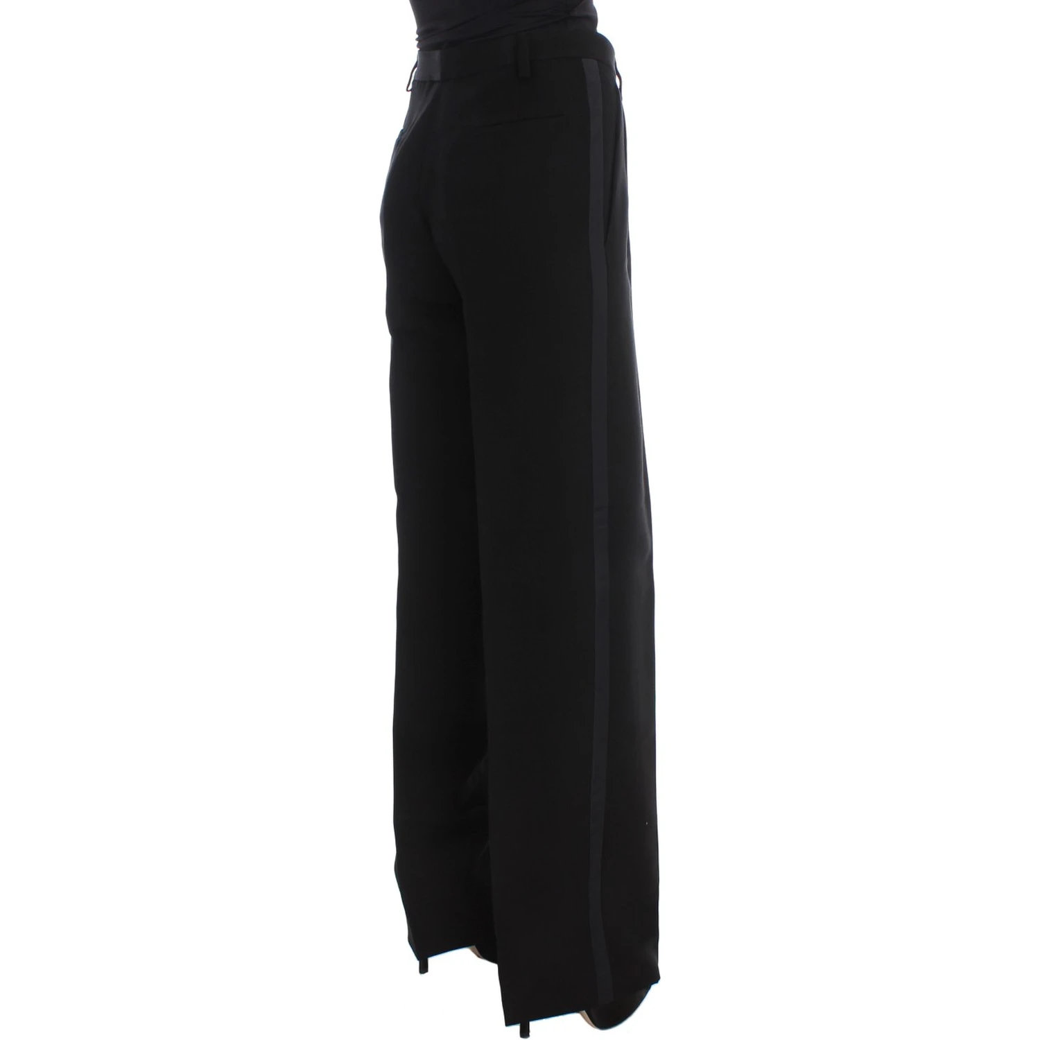 Black Striped Cotton Blend Wide Legs Pants