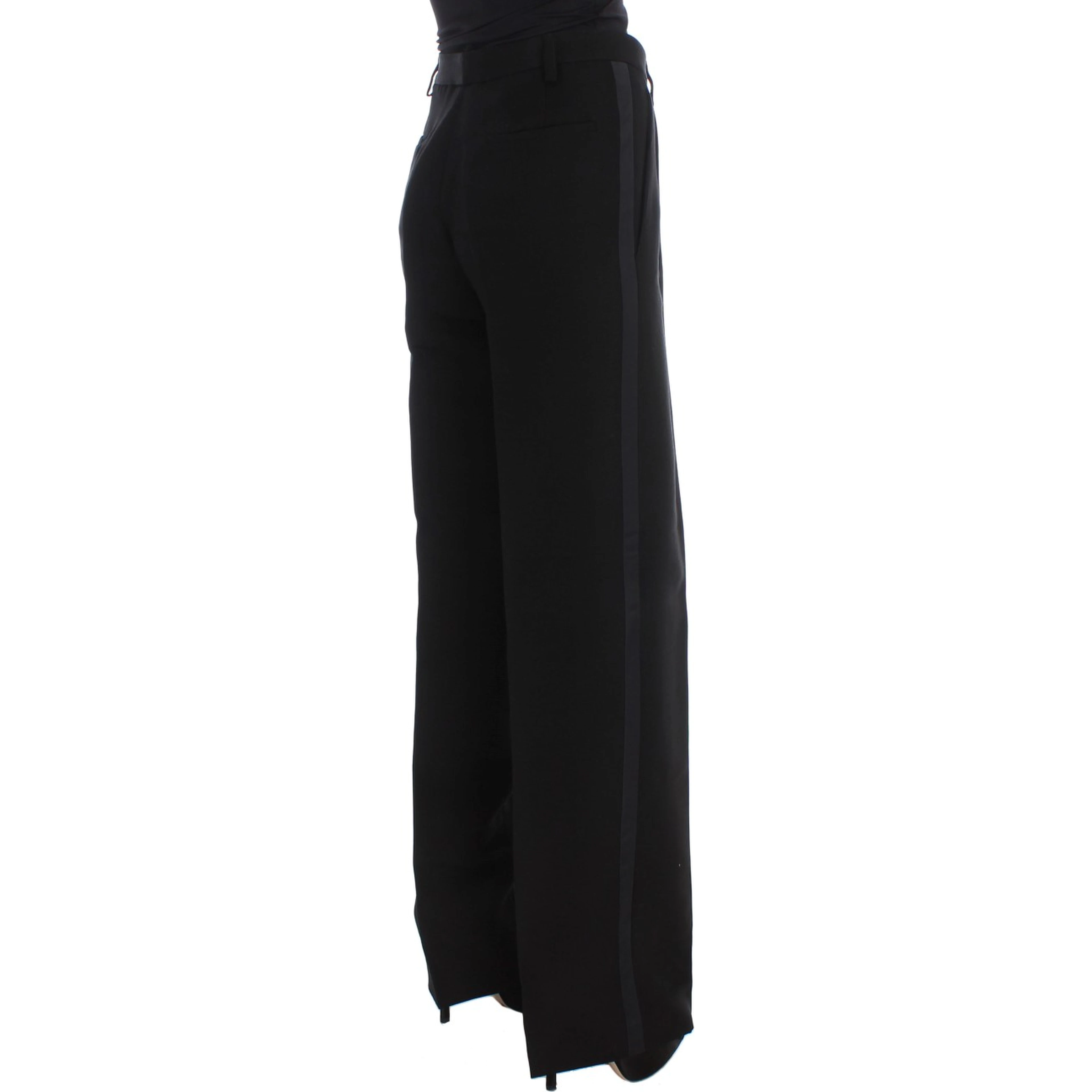 Black Striped Cotton Blend Wide Legs Pants