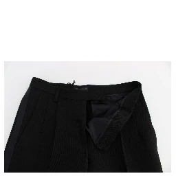 Black Striped Cotton Blend Wide Legs Pants