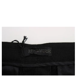 Black Striped Cotton Blend Wide Legs Pants