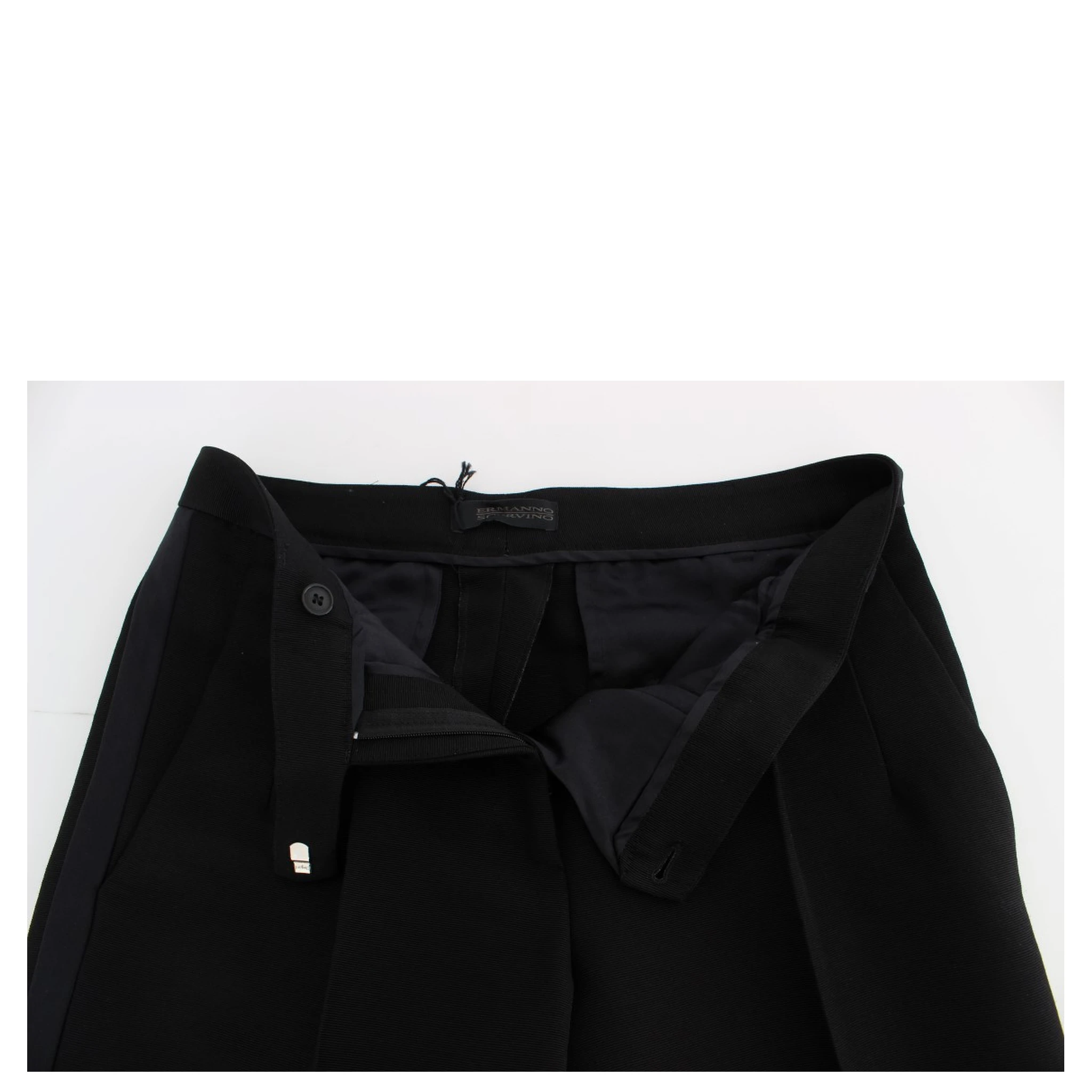 Black Striped Cotton Blend Wide Legs Pants