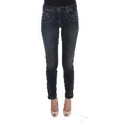 Blue Cotton Blend Slim Fit Jeans