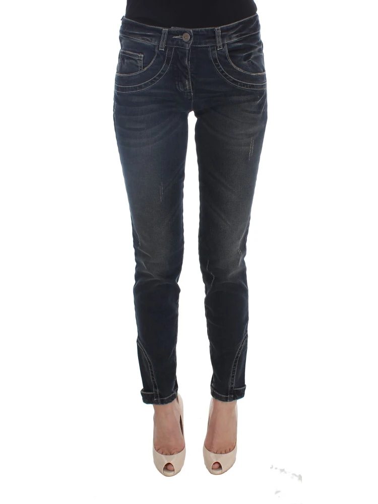 Blue Cotton Blend Slim Fit Jeans