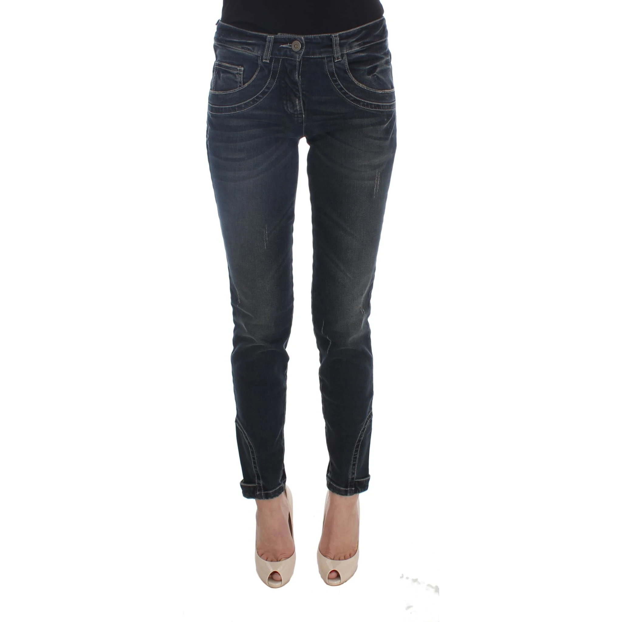 Blue Cotton Blend Slim Fit Jeans