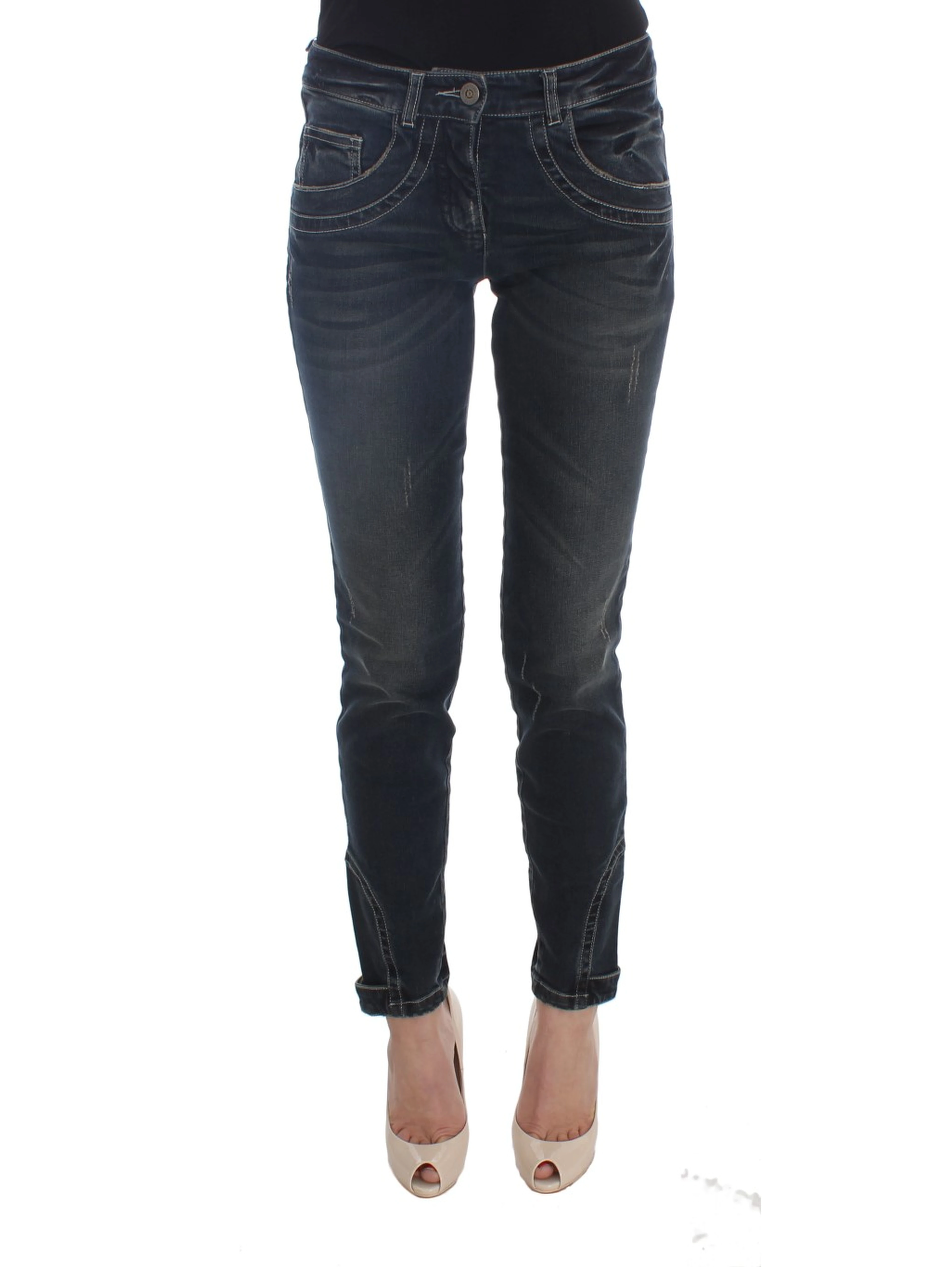 Blue Cotton Blend Slim Fit Jeans