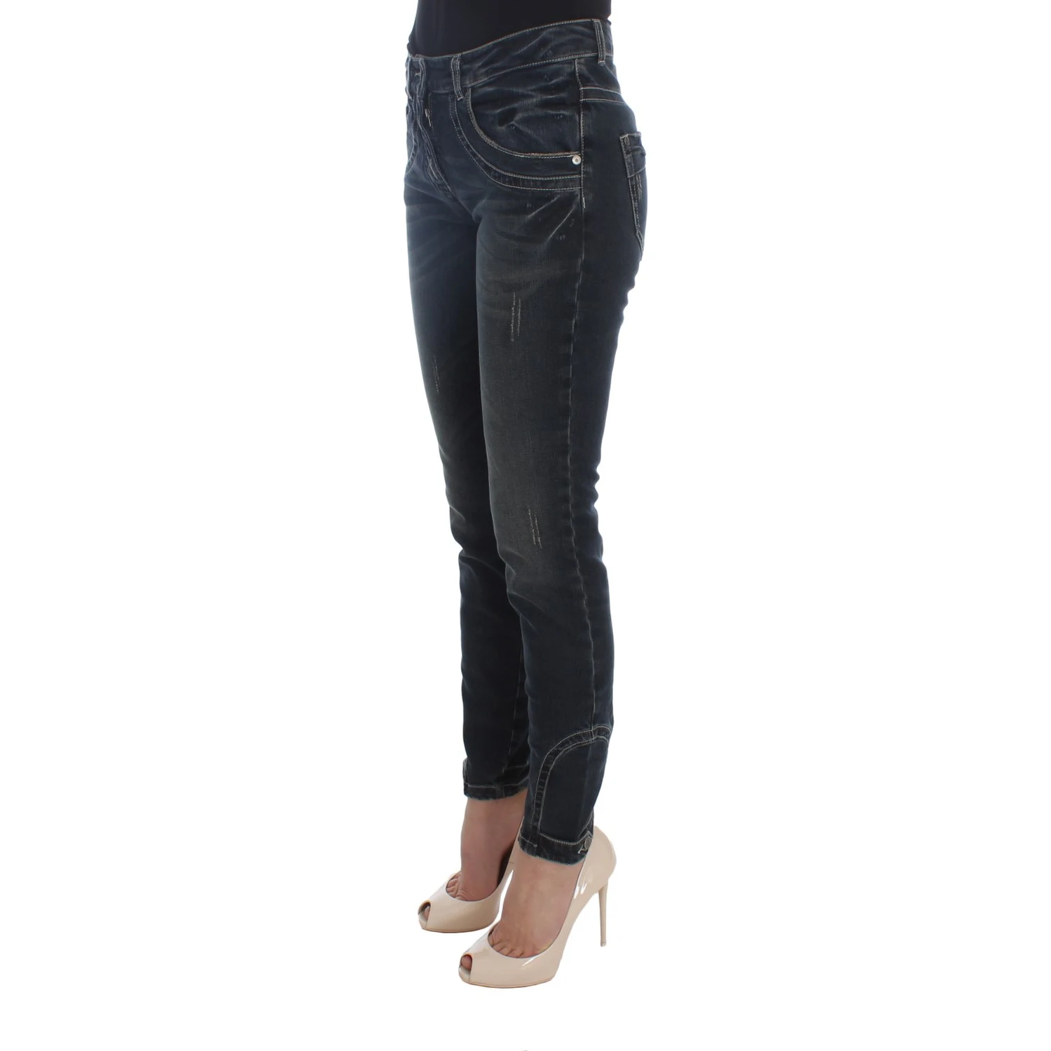 Blue Cotton Blend Slim Fit Jeans