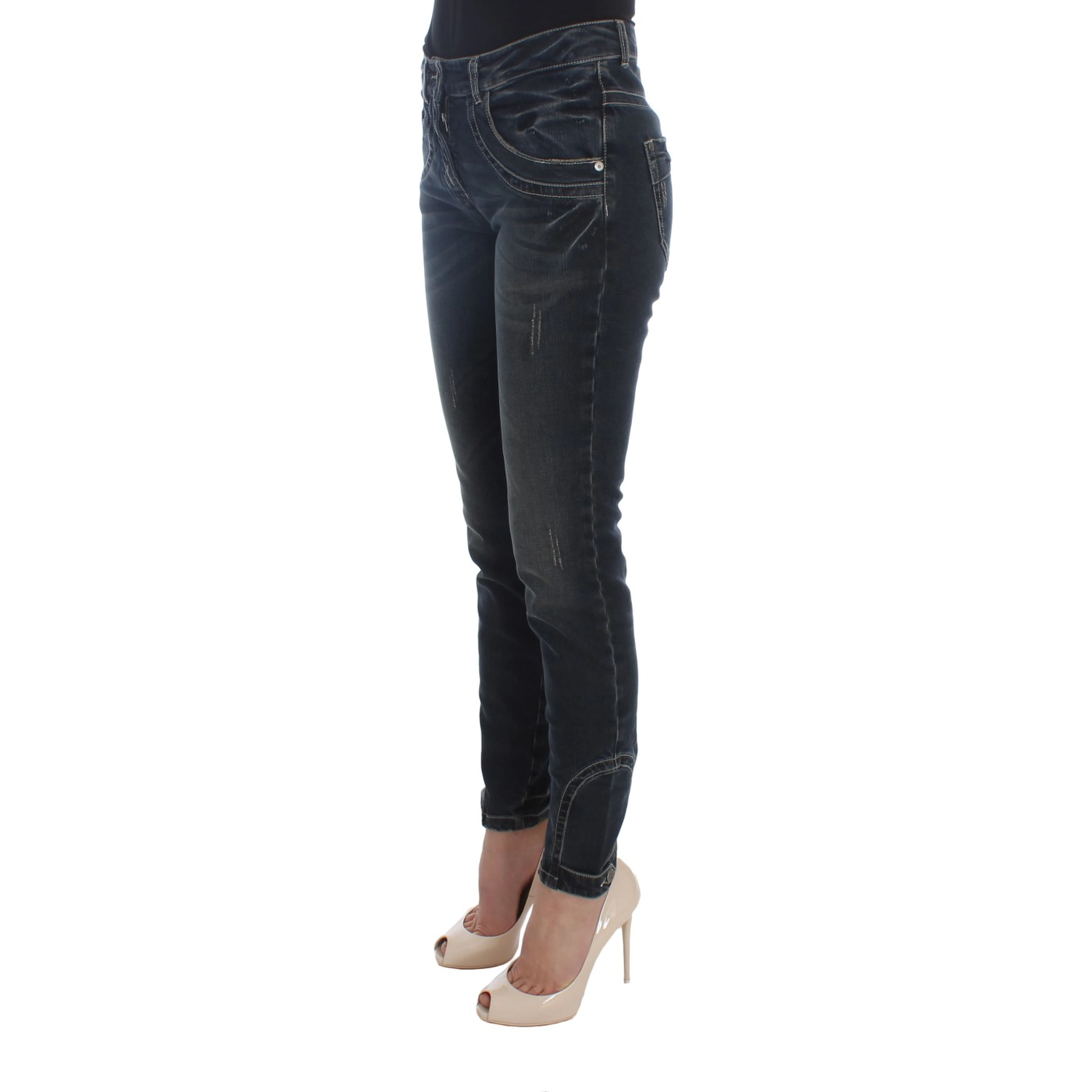 Blue Cotton Blend Slim Fit Jeans