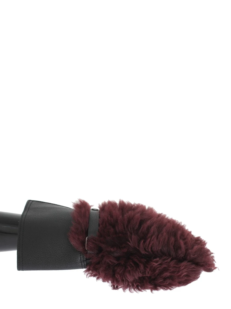 Black Leather Bordeaux Shearling Gloves