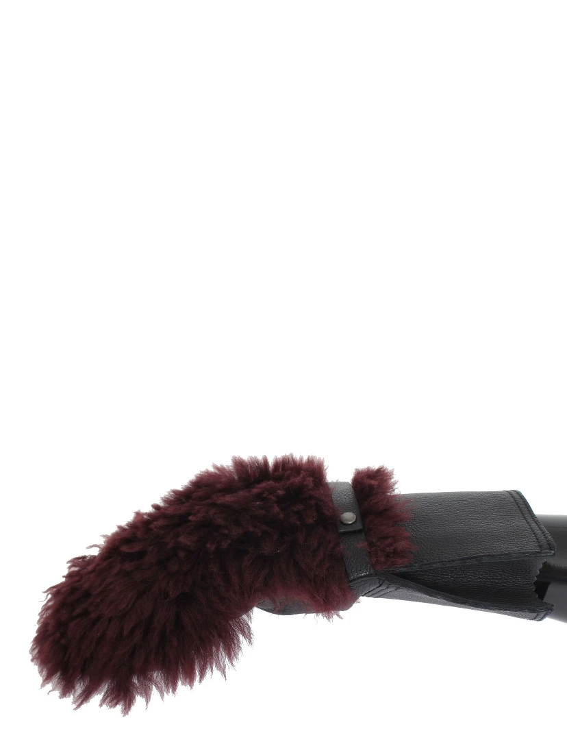 Black Leather Bordeaux Shearling Gloves
