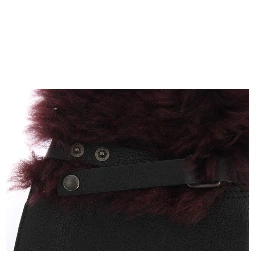Black Leather Bordeaux Shearling Gloves
