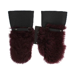 Black Leather Bordeaux Shearling Gloves