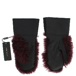 Black Leather Bordeaux Shearling Gloves