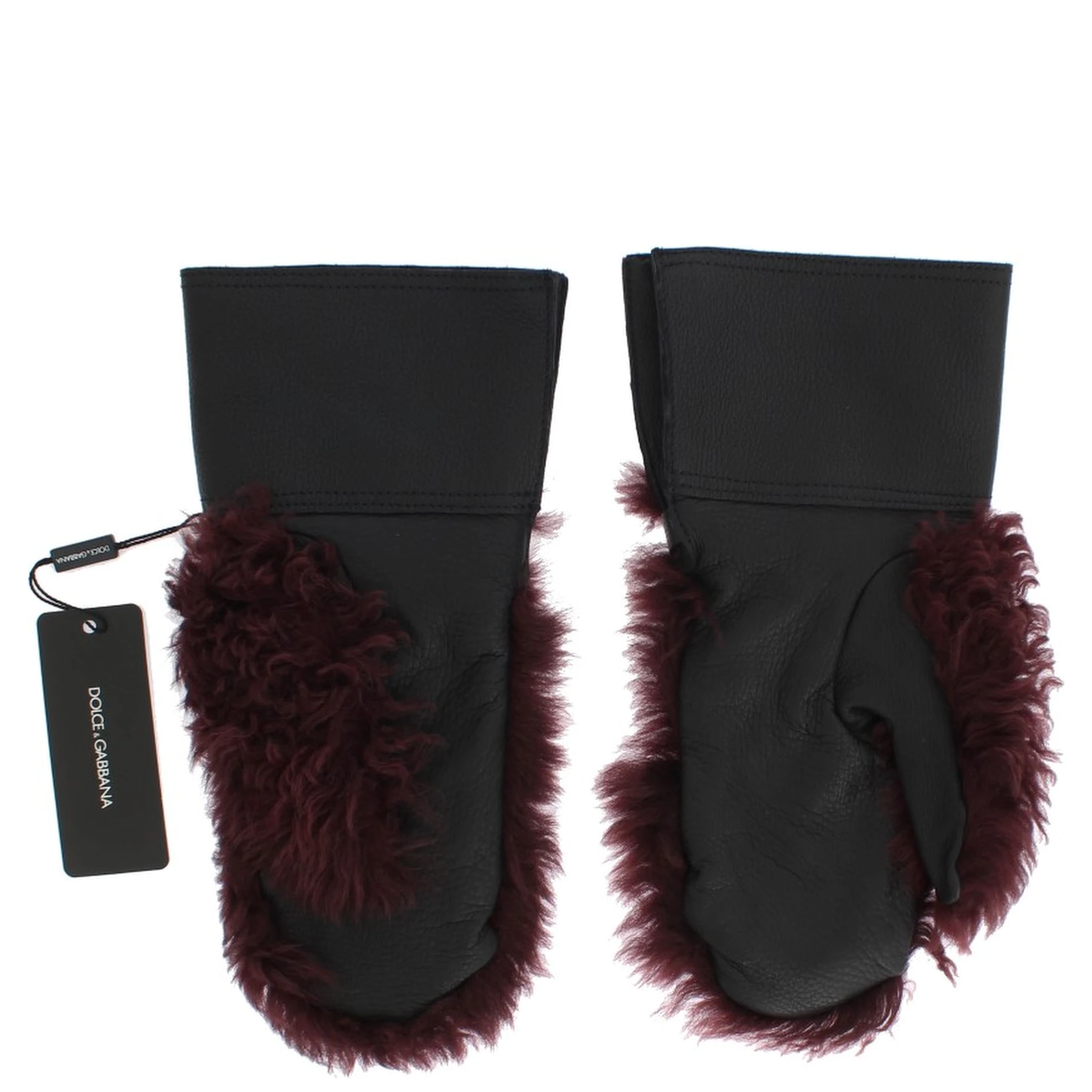 Black Leather Bordeaux Shearling Gloves
