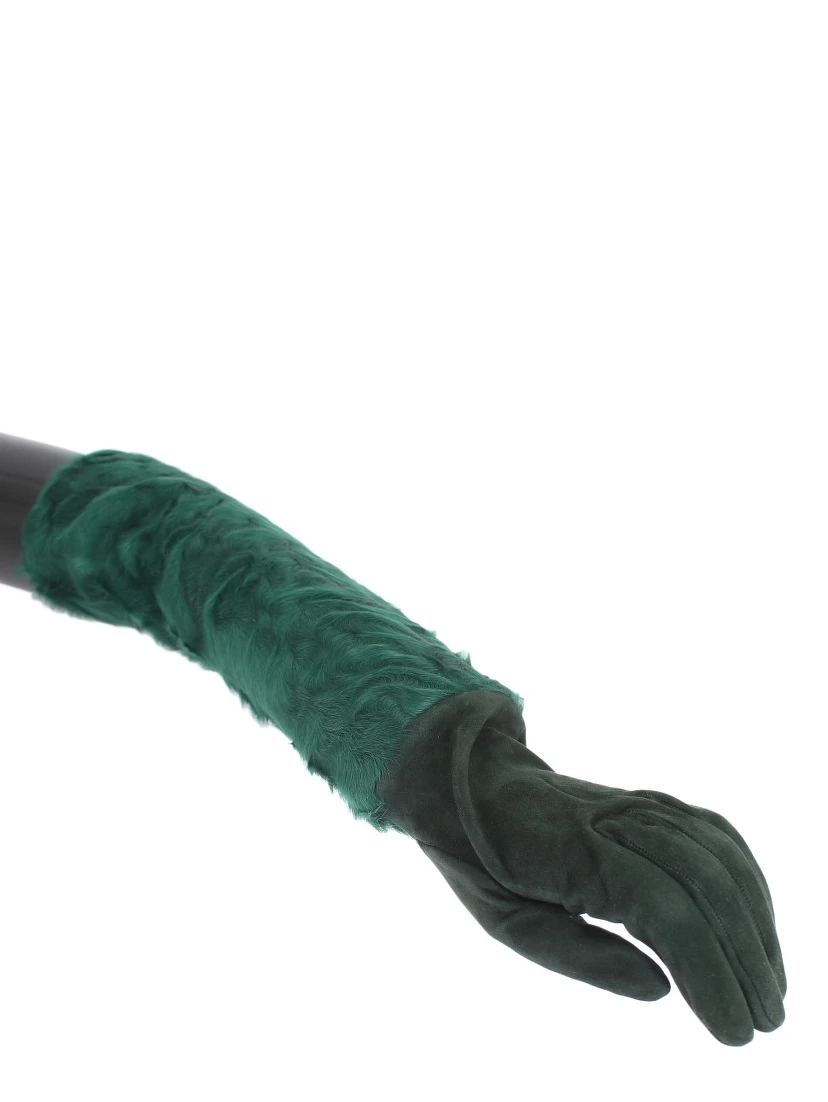 Green Leather Xiangao Fur Elbow Gloves