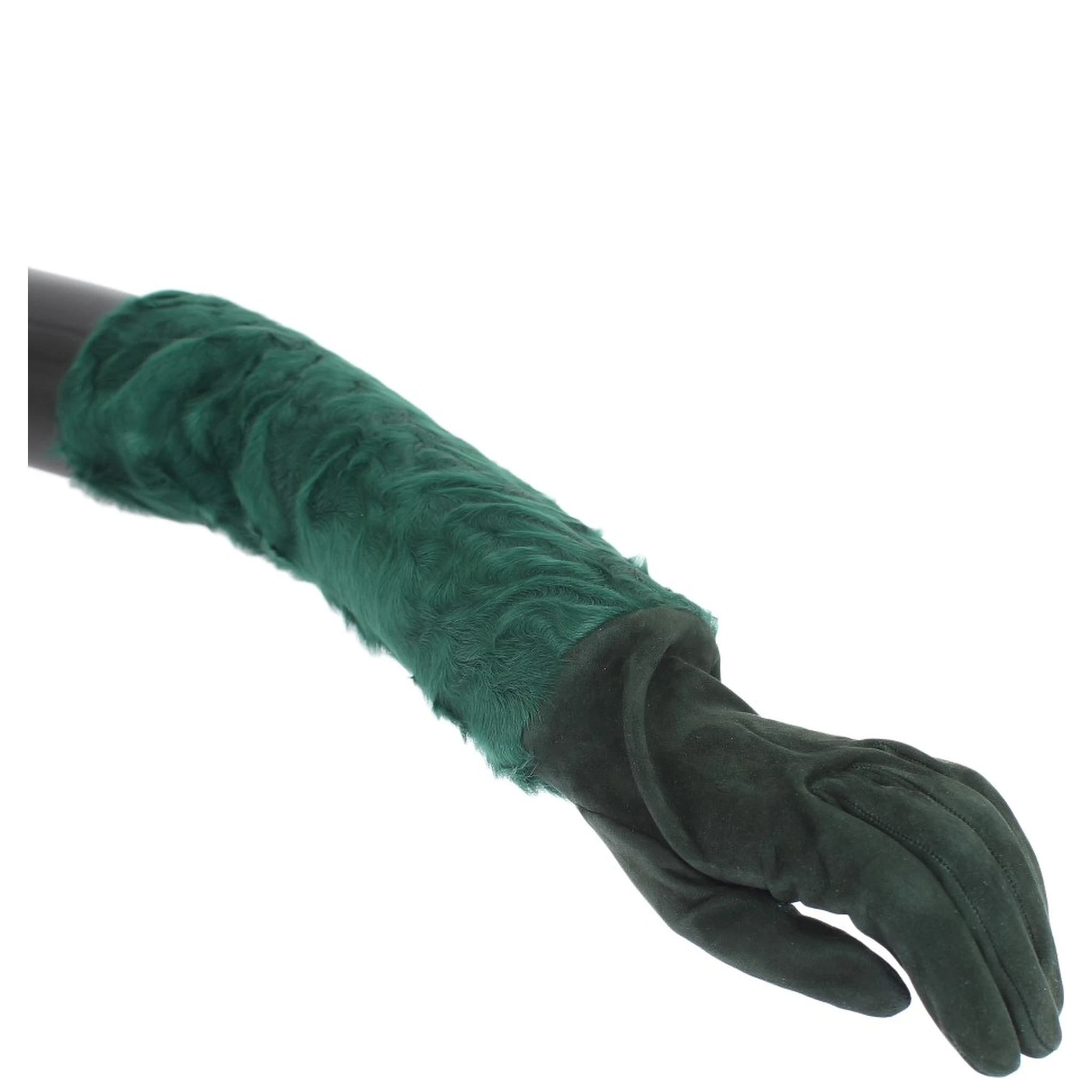 Green Leather Xiangao Fur Elbow Gloves