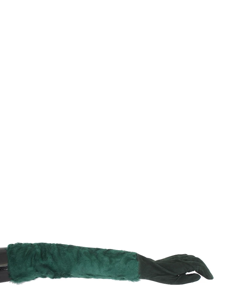 Green Leather Xiangao Fur Elbow Gloves alternative