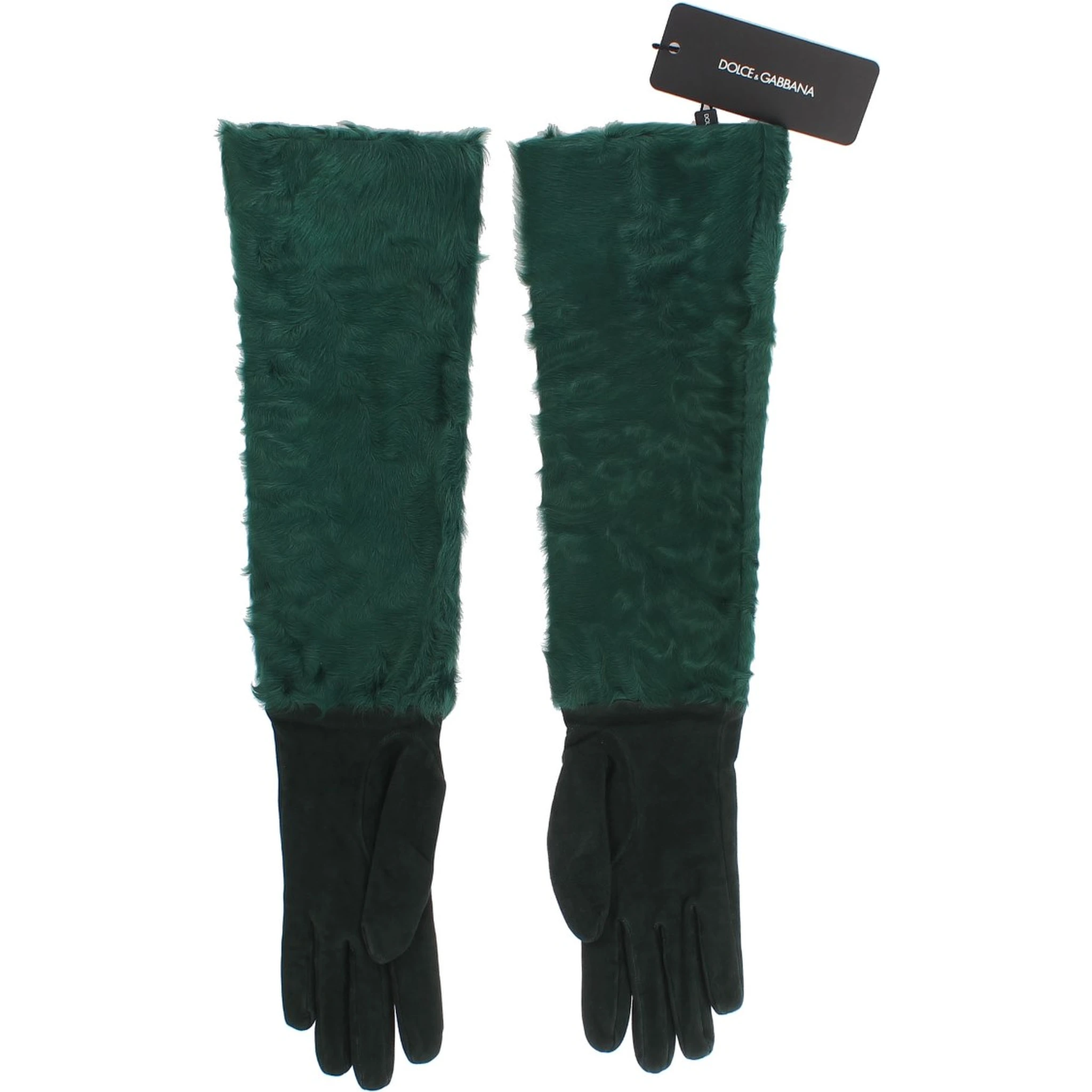 Green Leather Xiangao Fur Elbow Gloves
