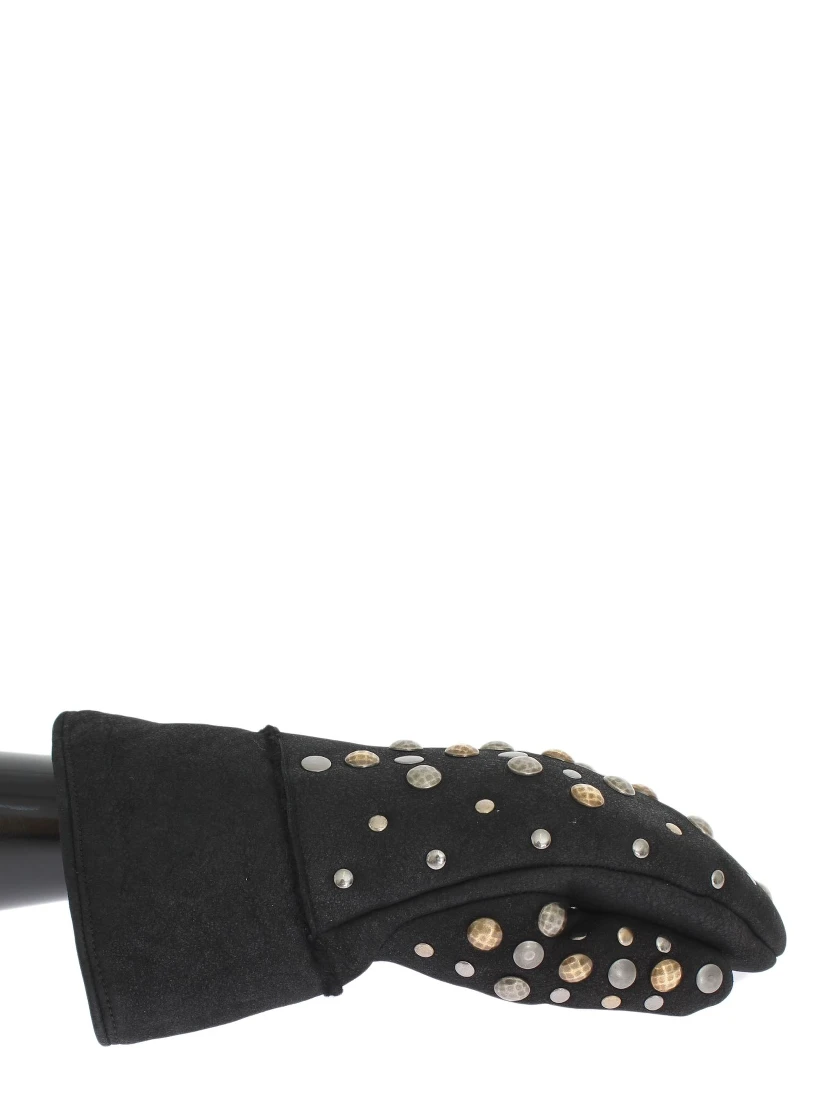 Gray Wool Shearling Studded Gloves