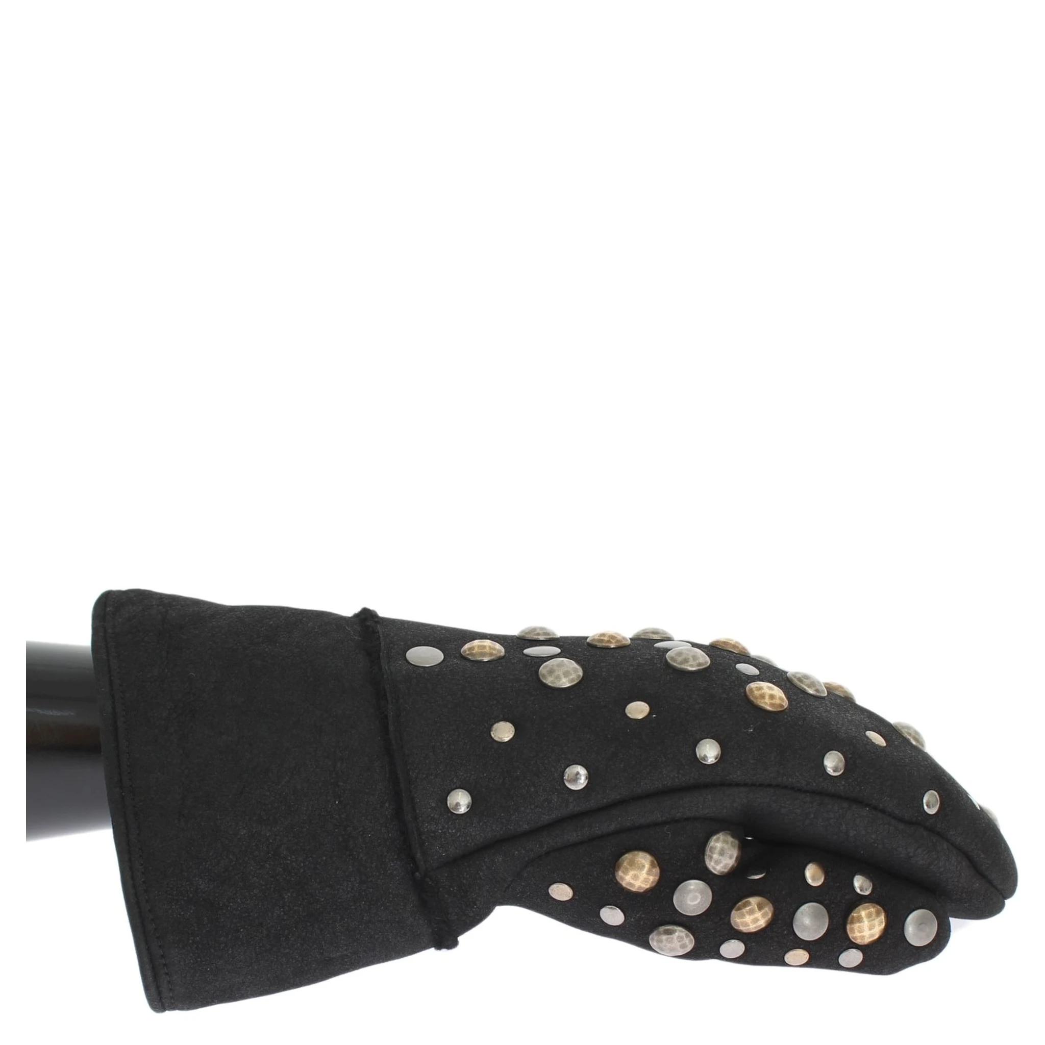 Gray Wool Shearling Studded Gloves