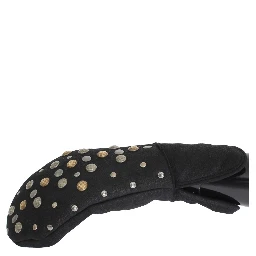 Gray Wool Shearling Studded Gloves