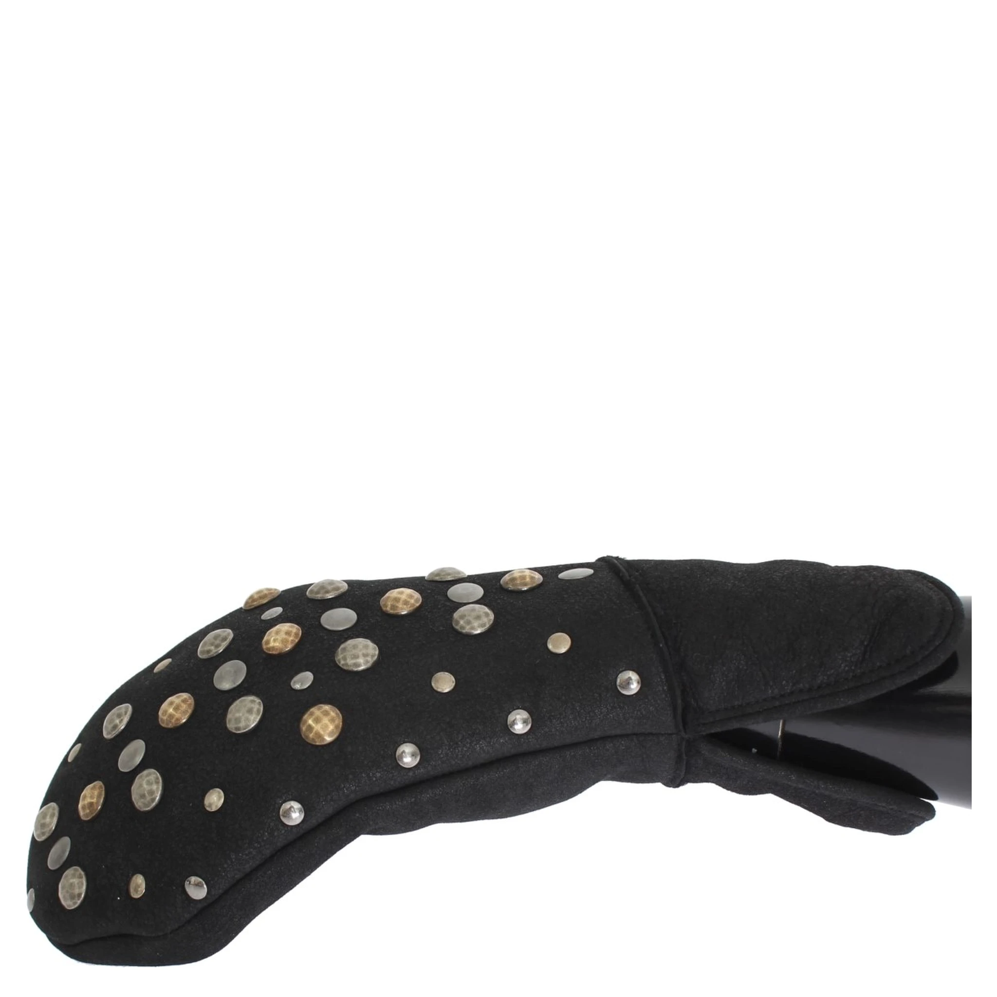 Gray Wool Shearling Studded Gloves