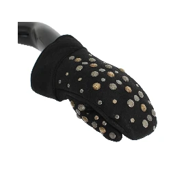 Gray Wool Shearling Studded Gloves