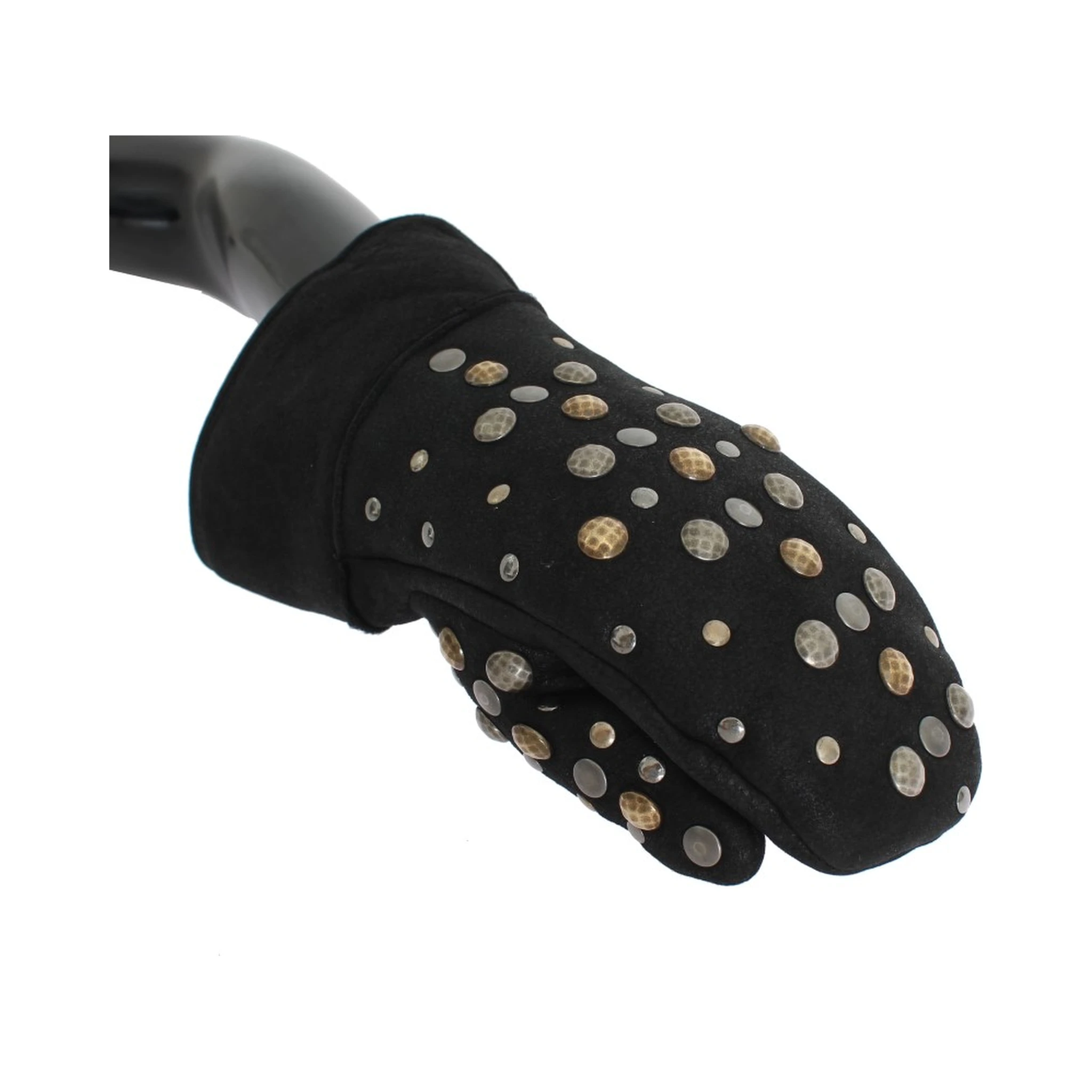 Gray Wool Shearling Studded Gloves