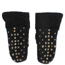 Gray Wool Shearling Studded Gloves