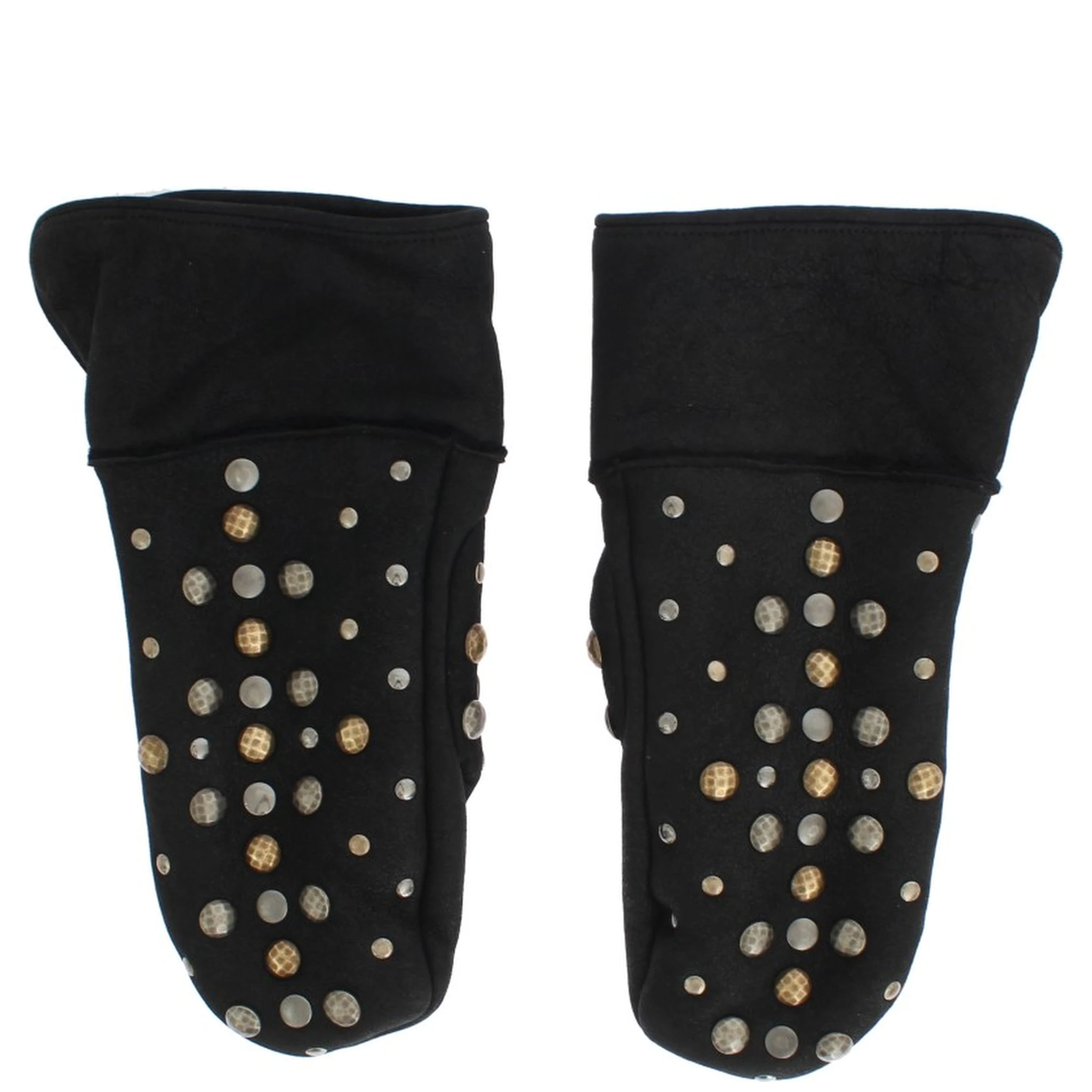 Gray Wool Shearling Studded Gloves