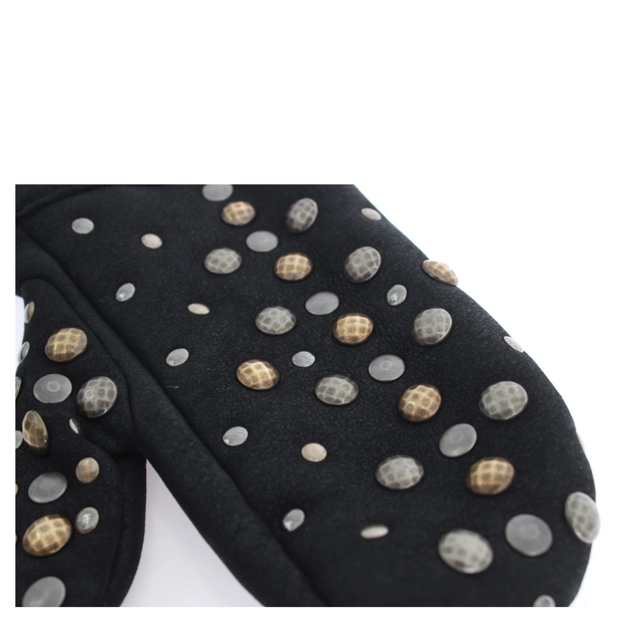 Gray Wool Shearling Studded Gloves