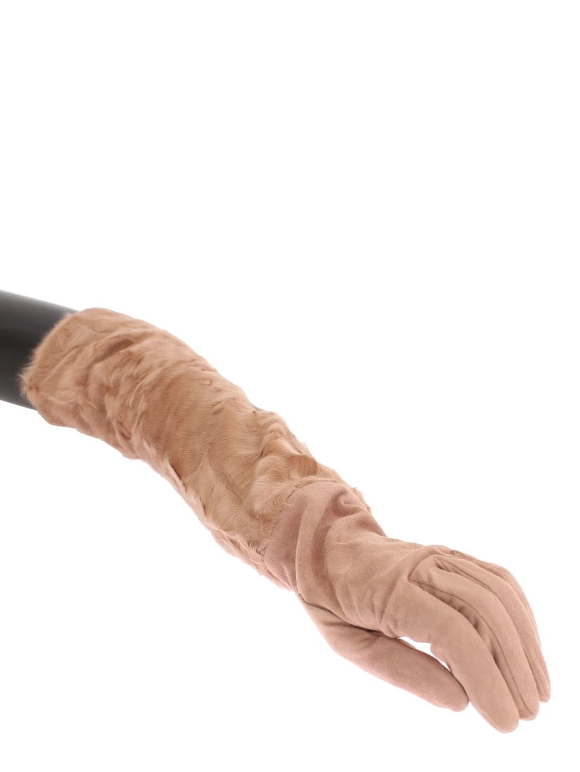Beige Suede Xiangao Fur Elbow Gloves
