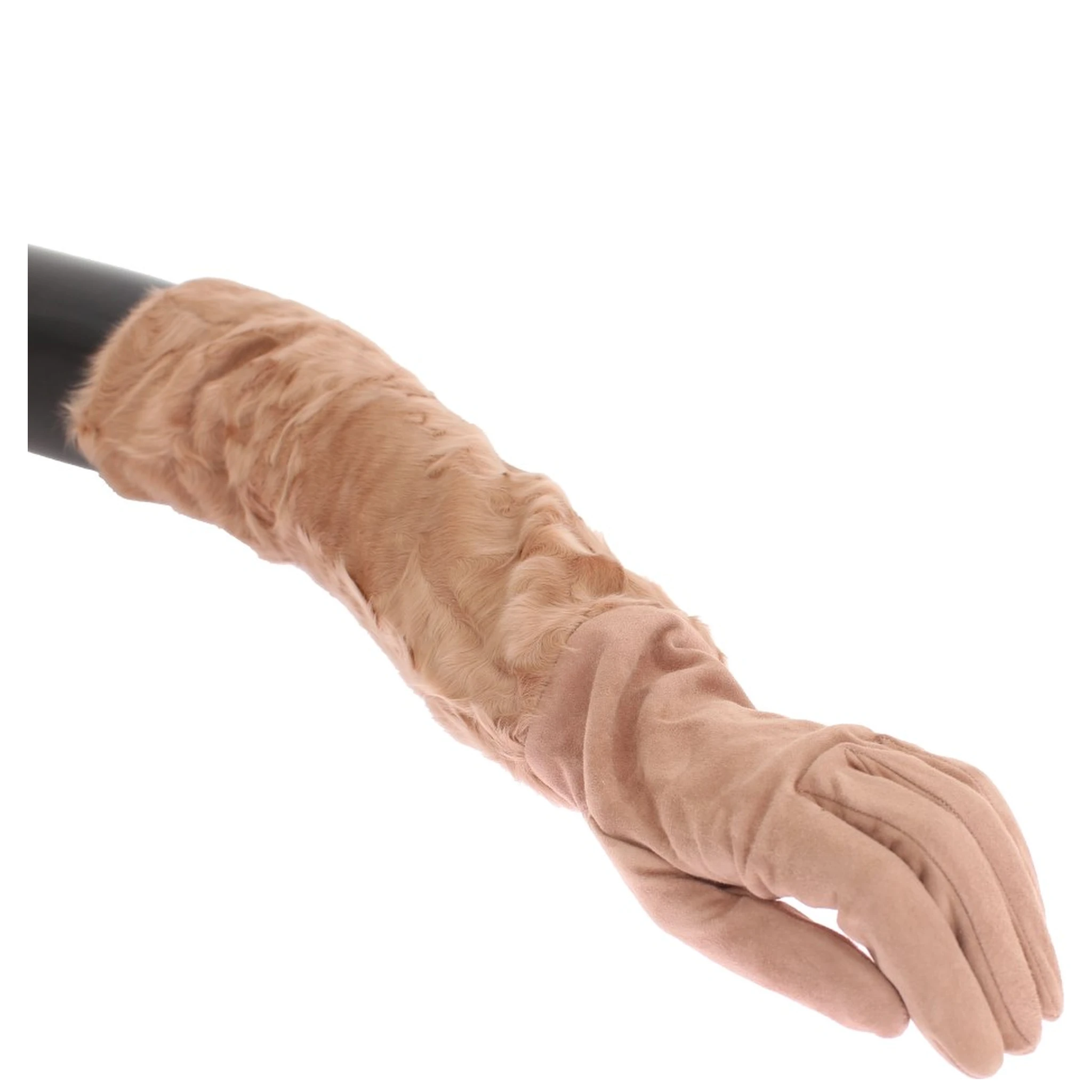 Beige Suede Xiangao Fur Elbow Gloves