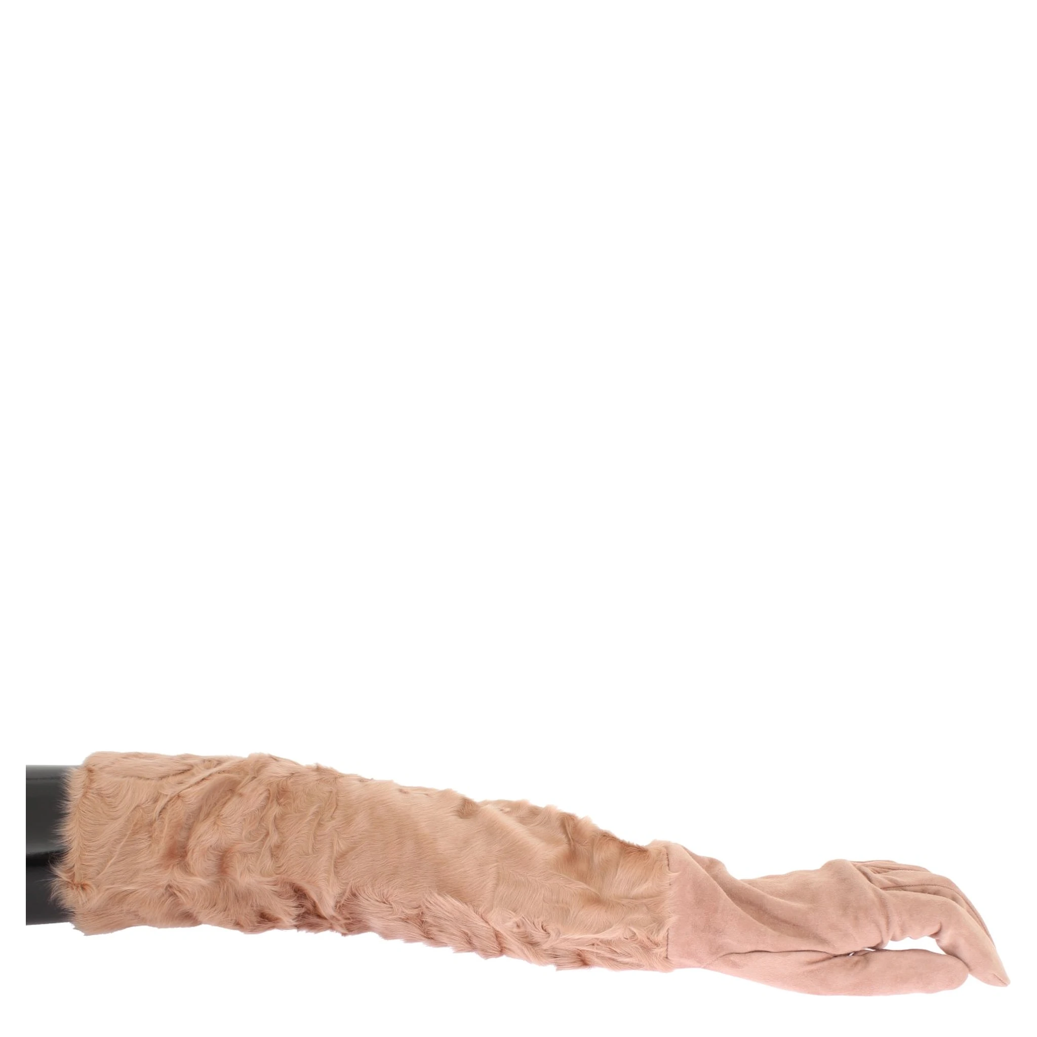 Beige Suede Xiangao Fur Elbow Gloves