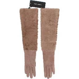 Beige Suede Xiangao Fur Elbow Gloves