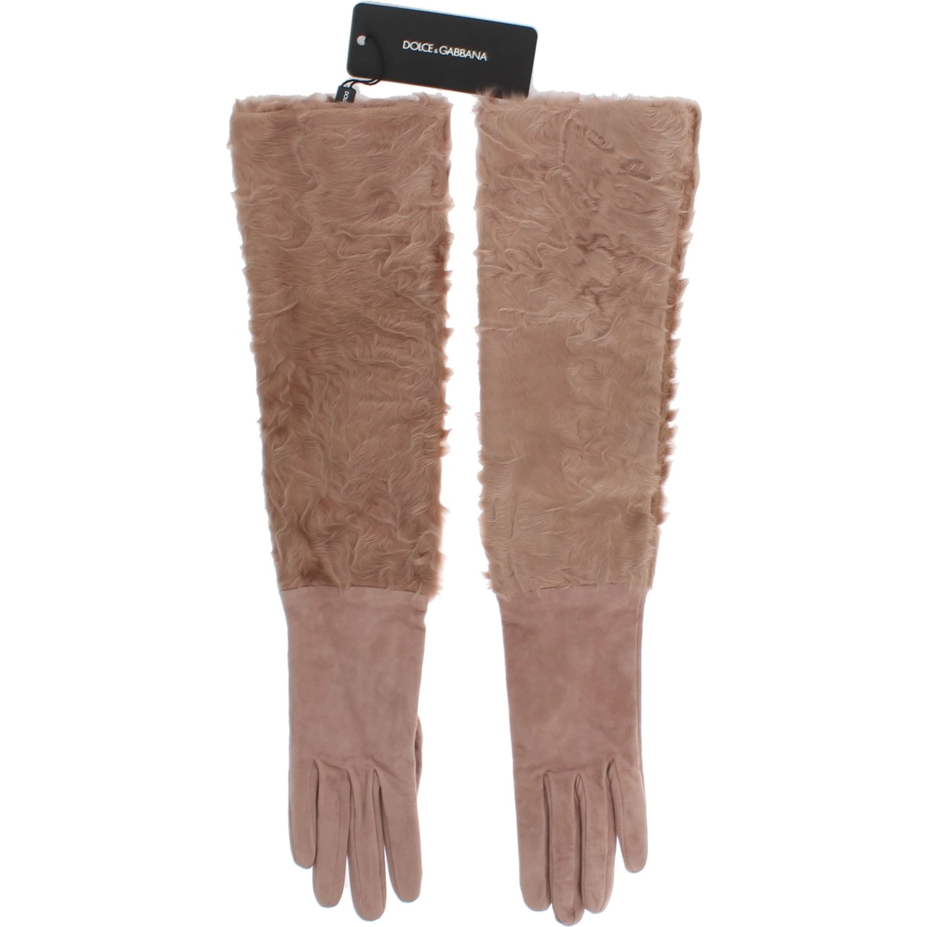 Beige Suede Xiangao Fur Elbow Gloves
