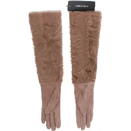 Beige Suede Xiangao Fur Elbow Gloves