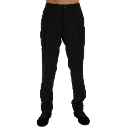 Black Striped Wool Stretch Pants