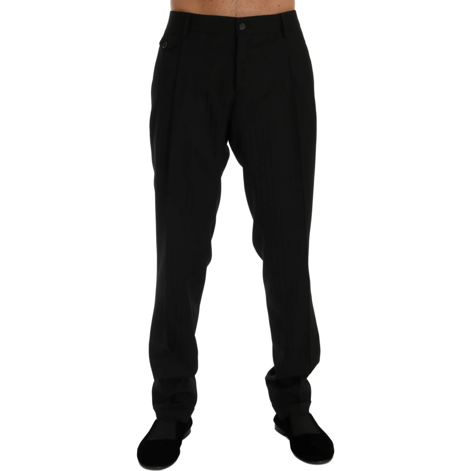Black Striped Wool Stretch Pants