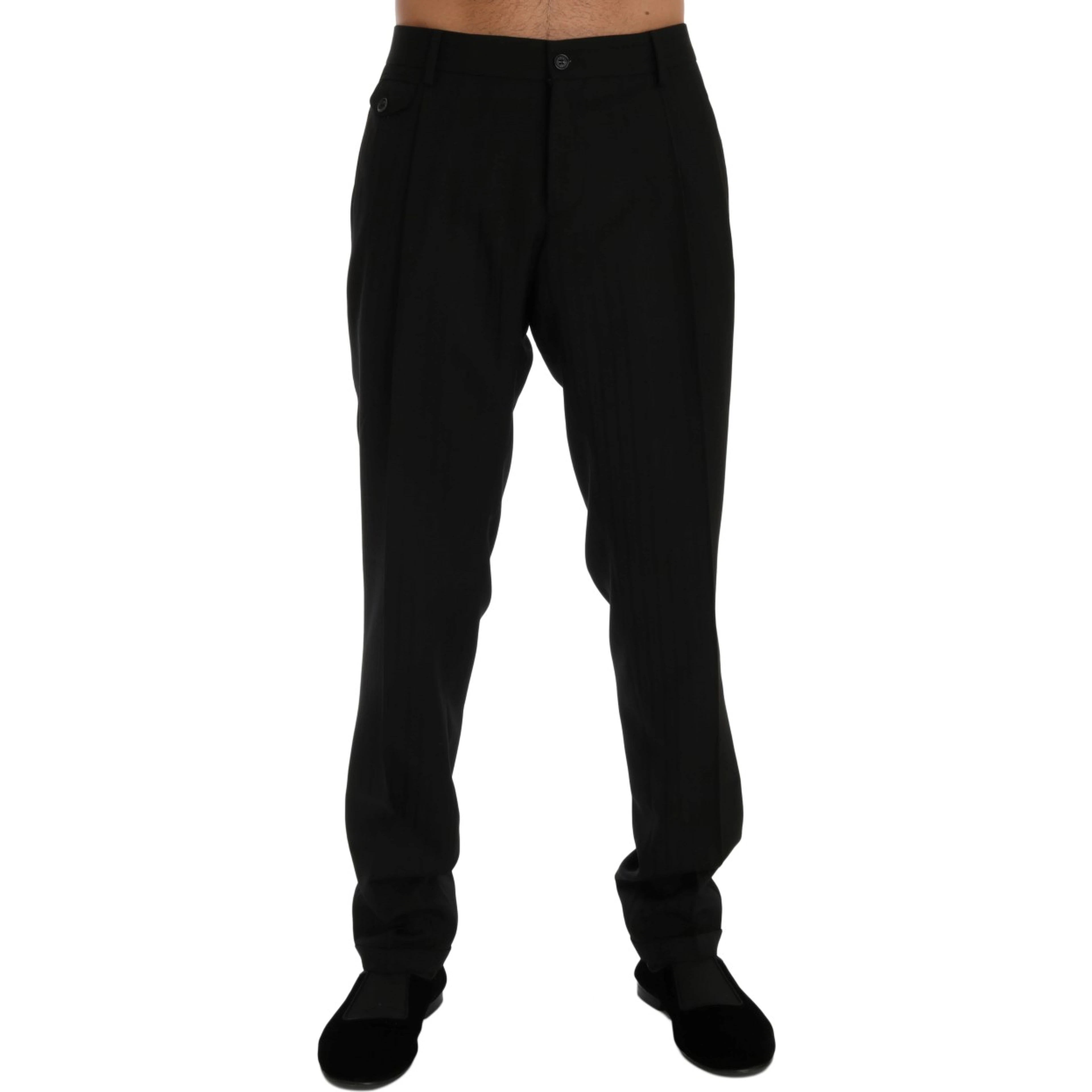 Black Striped Wool Stretch Pants