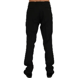 Black Striped Wool Stretch Pants